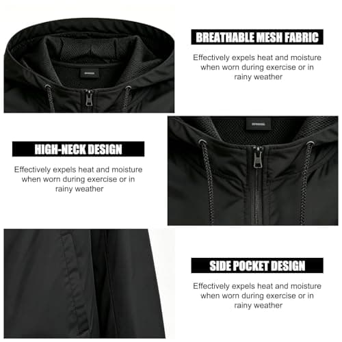 ADUDVLO Packable Waterproof Jacket Womens Lightweight, Hooded Rain Jacket Windproof Raincoat for Women with Pockets for Hiking, Travel, Running (UK, Alpha, S, Regular, Regular, Black) — view 4