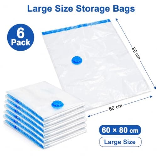 1ABOVE Pack of 6 Vacuum Compressed Storage Bags, Mould Moisture and Bug Proof, Double Zip High Sealing Triple Air Leak Patent Valve for Maximum Compression (LARGE) — view 2