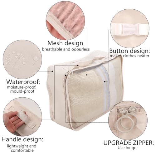 Aselected 7 PCS Travel Organiser Packing Bags Packing Cubes Travel Luggage Packing Organizers Clothes Shoes Cosmetics Toiletries Storage Bags (Beige) — view 3