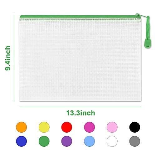 A4 Plastic Zip Folders - 24 PCS Zipper File Bags Mesh Zip Lock Document Wallet Holder Travel Storage Pouch for Office Supplies and Travel Accessories, Waterproof, A4 Size — view 2