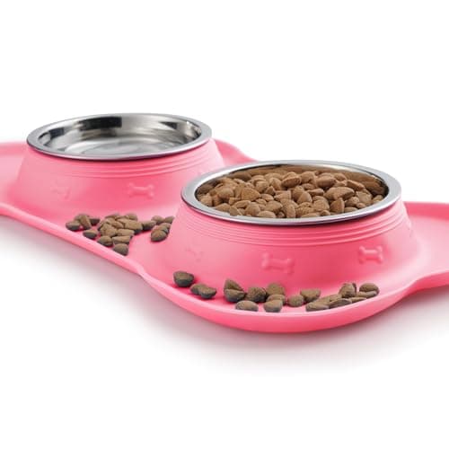 Hubulk Pet Dog Bowls 2 Stainless Steel Dog Bowl with No Spill Non-Skid Silicone Mat + Pet Food Scoop Water and Food Feeder Bowls for Feeding Small Medium Large Dogs Cats Puppies (M, Pink) — view 5