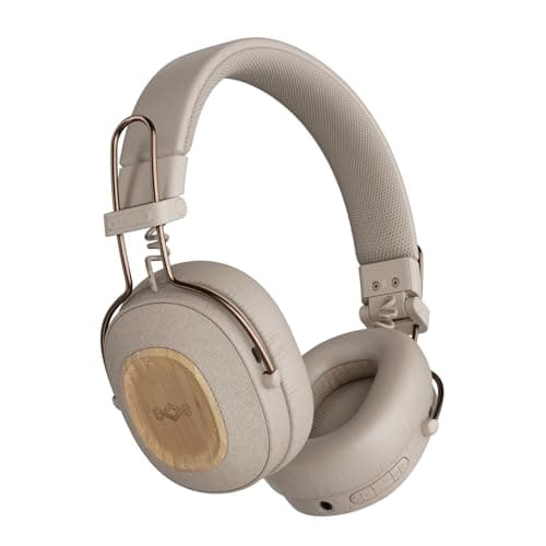 House of Marley Positive Vibration Riddim On-Ear Headphones Wireless - Bluetooth Headphones, 50 Hr Playtime, Folding Earphones with Microphone, USB-C Quick Charging, Sustainable Materials, Cream