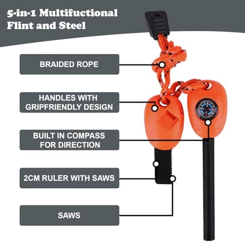Flint and Steel Fire Starter Kit, 5-in-1 Multifuctional Fire Steel — view 3