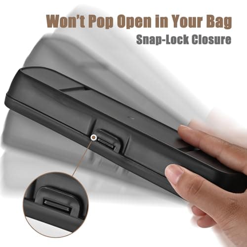 Travel Cutlery Set with Case, Stainless Steel Camping Utensils, Reinforced Case with Snap-Lock Closure, Include Fork Spoon Knife Chopsticks, Portable Lunch Box Silverware for Picnic Office, Black — view 3