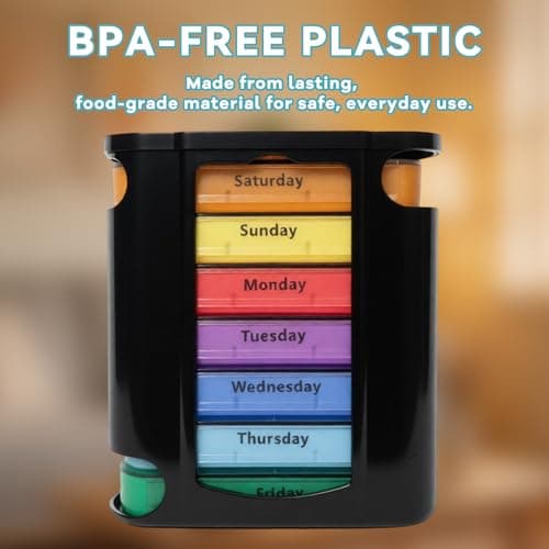 Weekly Stackable Pill Organizer 7 Day Pill Box 4 Times a Day, Colour Coded — view 5