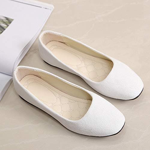 Women's Wide Width Flat Shoes Slip On Loafers Ladies Round Toe Low Top Suede Ballet Shoes Office Classic Dress Flats Lightweight Comfortable Travel Loafers White — view 2