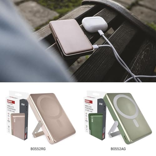 EMOS - Powerbank 10,000 mAh WI 1031 with magnet - Magnetic external battery with passthrough and wireless charging - USB-C port incl. USB data cable - for iPhone, iPad, smartphone, tablet - rose gold — view 6