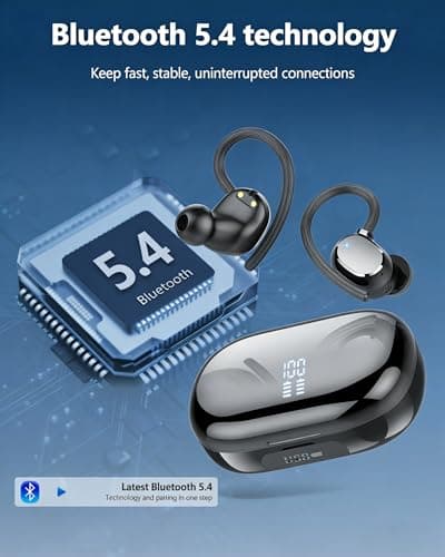 Wireless Earbuds, Bluetooth 5.4 Headphones with 4 ENC Noise Canceling Mic, 128H Stereo Dual LED Display Ear Buds, Bluetooth Earphones with Earhooks, IP7 Waterproof Wireless Headphones for Running — view 3