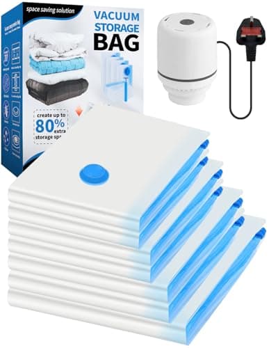 7-Pack Vacuum Storage Bags with Electric Air Pump – Includes 1 Jumbo, 2 Large, 2 Medium, and 2 Small,Reusable Vacuum Bags for Storage for Bedding Pillows, Moving and Travel, Space Saver