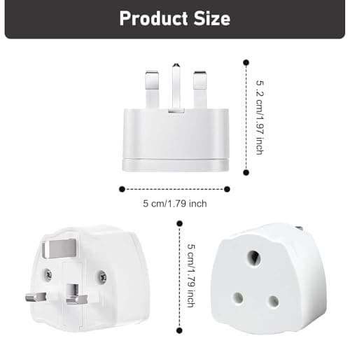 ZANTESR India To UK Adapter, 2PCS India To Uk Plug Adapter For Business Family Travel Outdoor, India To Uk Plug Adapter 3 Pin With 5A Fuse For Business Family Travel Outdoor (White) — view 3