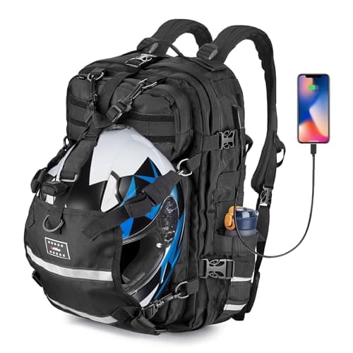Goldfire Motorcycle Helmet Backpack for Men Expandable 30L Large Capacity Waterproof Motorcycle Backpack Hiking Outdoors Bag Riding Backpack with USB Charging Port
