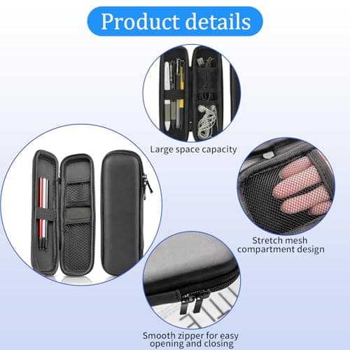 Small Pencil Case Slim, Black Hard Shell Pen Case Pouch — view 2