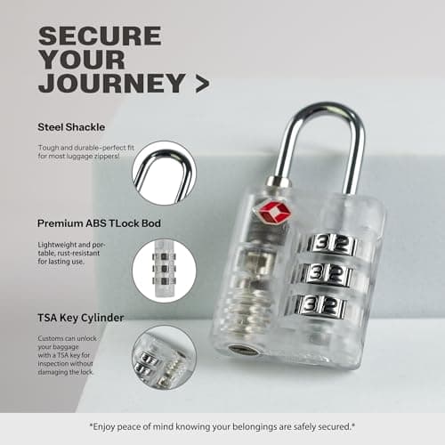 UP Security Luggage Locks TSA Approved, Combo Lock for Gym Locker, Small Padlock Combination, 3 Digit Combination Padlock for School Locker, Travel Suitcase, Gun Case, Backpack Zipper (White+White) — view 5