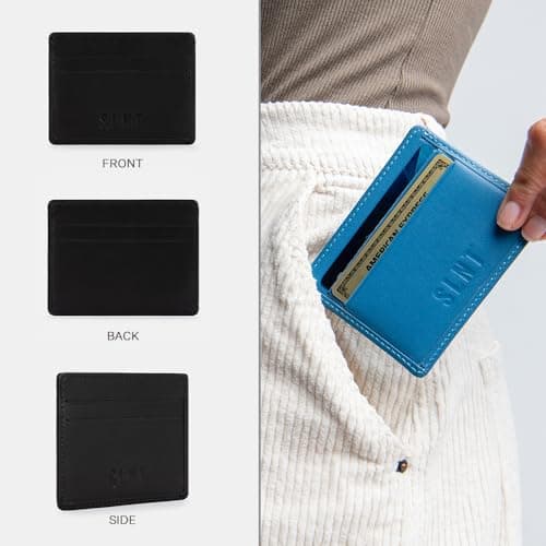 SLNT Napa Top Grain Leather RFID & NFC Signal Blocking Simple Card Wallet - Contains 4 Credit Card Slots and 1 Center Pocket - Clean, Sleek, Stylish Design - Slim and Lightweight Profile (Black) — view 2