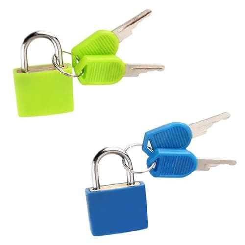 Lansonee 2 Pcs Luggage Lock with Key - Mini Padlock for Gym Locker, Suitcase, Backpack - Zinc Alloy Travel Locks (Blue & Green)