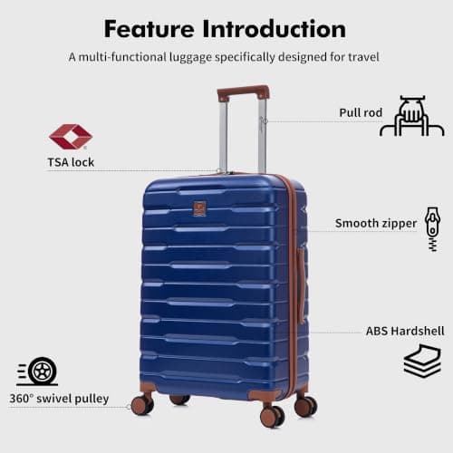 Rocklands London Suitcase Medium 25 Inch Hard Shell Lightweight Checked Luggage with 360° Rubber Spinner Wheels Durable Travel Case Telescopic Handle, TSA Lock (Royal Blue) — view 3