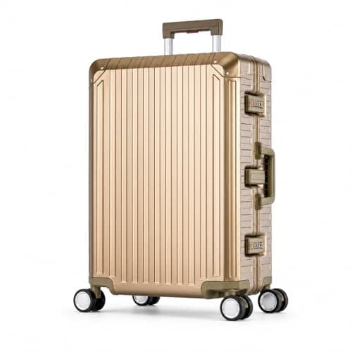 Aluminium Travel Suitcase Hard Shell Suitcase Trolley Suitcase Hand Luggage Telescopic Handle TSA, 4 Wheels, gold, Großer Koffer, Suitcase