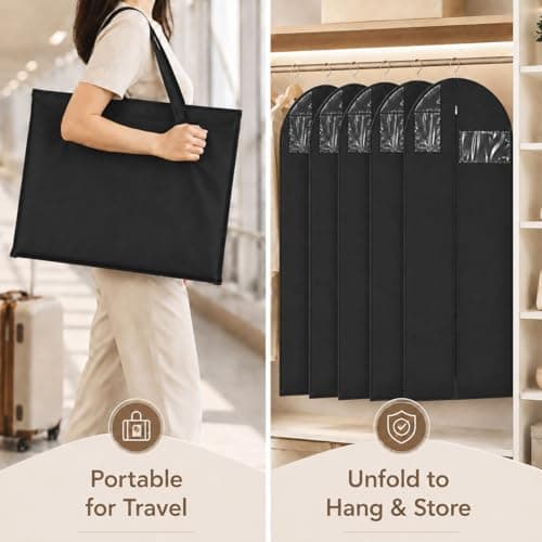 Sytinnice 2Pcs Long Dress Garment Bags, 60×180cm Folding Full Length Garment Cover Bag with Zipper, Pocket & Handle, Breathable Clothes Covers for Gowns Dresses Travel & Storage(Black) — view 4