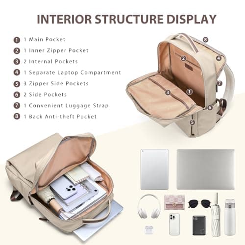 GOLF QUALITY Laptop Backpack, Hand Luggage, 16 Inches, Backpack for Men and Women, Business Backpack, Waterproof, Backpack Daypack for School, Cycling, Leisure and Travel, apricot, 16 Zoll — view 2