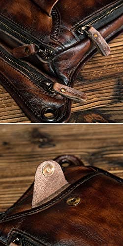 Le'aokuu Mens Genuine Leather Motorcycle Waist Pack Messenger Shoulder Drop Leg Bag 211-5 (211-5 A2 Red-Brown)… — view 5
