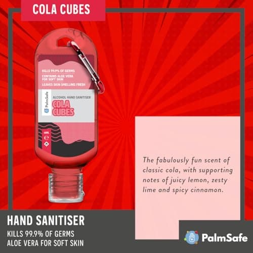 Palm Safe Cola Cubes 3 Pack 60ml Anti Bacterial Premium Hand Sanitiser Travel Size Refillable Clip Bottle Quick Drying Non Sticky Extra Moisturising Kills 99.9% of Viruses and Bacteria — view 5