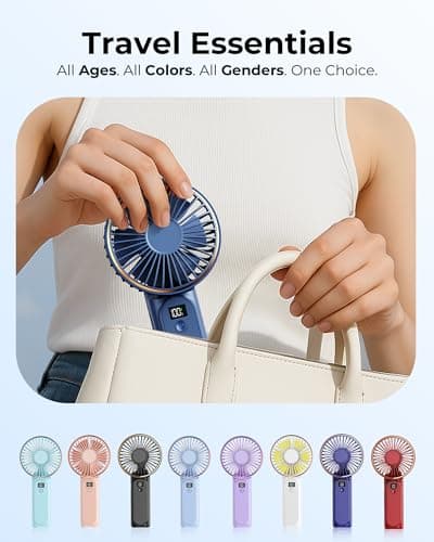 TUNISE Portable Handheld Fan 4000mAh Mini Fan 6 Speed LED Display 180° Adjustable Navy Blue — view 6