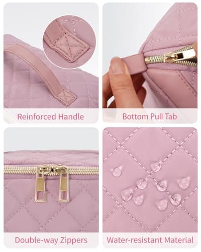 Travel Makeup Bag Quilted Cosmetic Bag for Women with Brush Compartments — view 6
