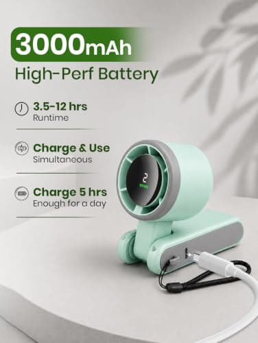 EcoNour Portable Handheld Fan - 5 Gear High Speed Rechargeable Fan - Green — view 4