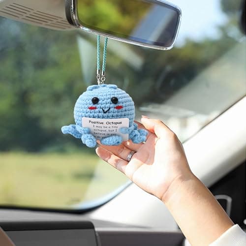 Positive Crochet Animals - 6.5x6.5cm Wool Knitted Octopus Doll | Handmade Motivational Toy | Encouragement Card, Cute Keychain, Desk Decor For Coworkers, Teachers, Students, Friends, Travel — view 2