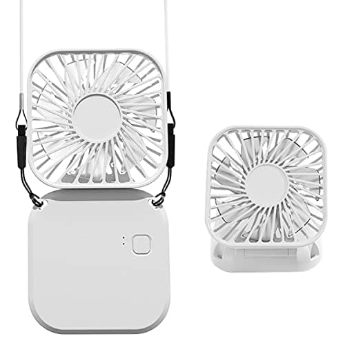 Adofous Mini Desk Fan, Folding Neck Fan With Lanyard, USB Rechargeable Battery Operated Foldable Fan, Personal 3 Speed Adjustable Personal Fans Idear for Home Office School Outdoor Travel (White)