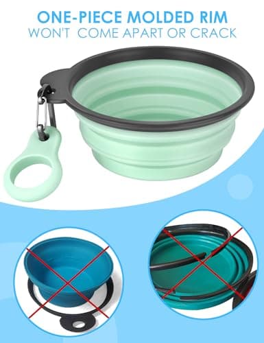 Heouvo Collapsible Dog Bowls with Bottle Carrier, 2 Pack Travel Dog Water Bowl with Upgraded Carabiner, One-piece Molded Rim No Fall Off or Crack (Sky Blue/Sprout Green, Large(Pack of 2)) — view 3