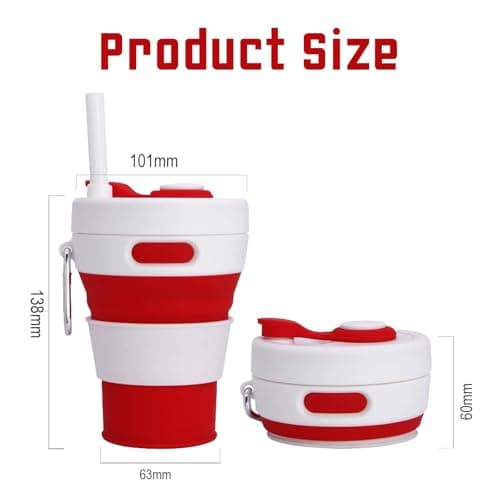 MORAINJAY Collapsible Coffee Cup with Lids,15oz/450ml Red Silicone Portable Reusable Coffee Mug,Foldable Camping Travel Cup Fits in Your Pocket(Collapses to 6cm) — view 2