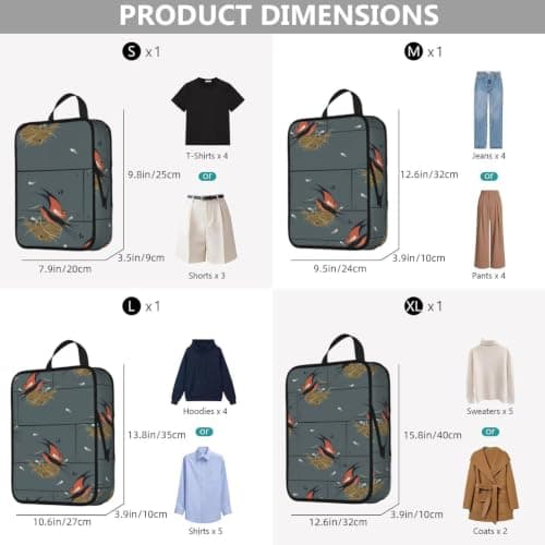 Barn Swallow In Graphite Print 4 Set Compression Packing Cubes For Suitcases,Expandable Storage Bags Organizers — view 3