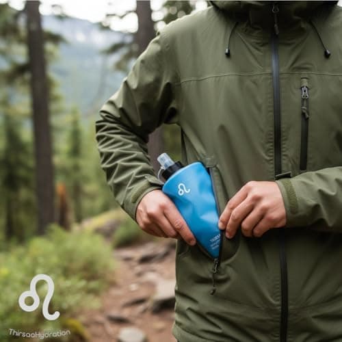 Thirsaa Collapsible 1L Soft Flask Water Bottle, BPA FREE Hydration Bottle with Roll Up Design for Running, Hiking, Cycling or Travelling (2, Blue&Charcoal) — view 6