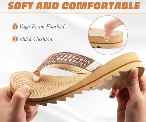 KuaiLu Womens Orthotic Flip Flops with Arch Support Yoga Mat Cushion Fashion Rhinestone Sandals Summer Walking Beach Travel Thong Slides Comfy Plantar Fasciitis Indoor Outdoor Sandles Beige 7 — view 5