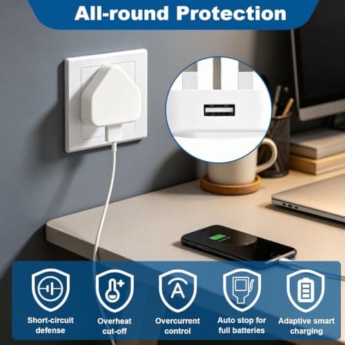 4 Pack 5V 1A USB Plug UK, USB Wall Charger Phone Plugs 3 Pin Mains Adaptor — view 3