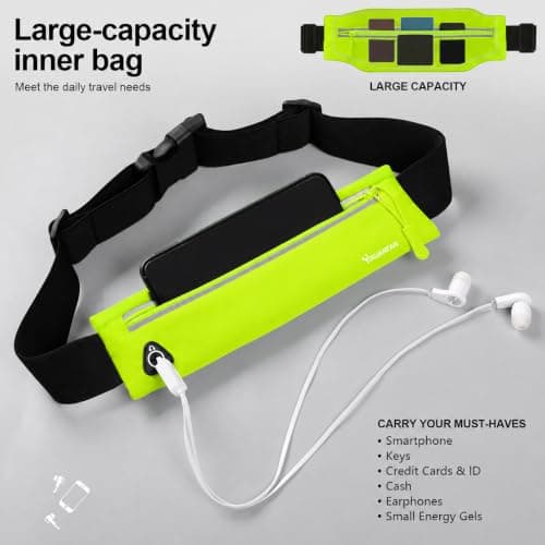 Running Belt for Men & Women, Slim Bum Bag & Running Phone Holder, No Bounce Waist Pack, Water Resistant Reflective Running Pouch, Adjustable Fitness Belt Fits All Smartphones(Silver-Green) — view 6