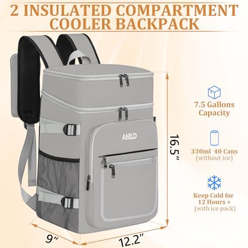 Insulated Backpack Bag 30L for Camping, Picnic, BBQ, Beach, Hiking, Grey — view 2