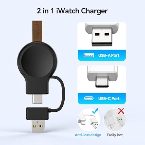 NEWDERY Portable Charger for Apple Watch 10, Fast Wireless Charging USB C&USB A Magnetic iWatch Travel Charger for Apple Watch Ultra2/1 Series 10 9 8 7 6 5 4 3 2 1 SE, Black — view 3