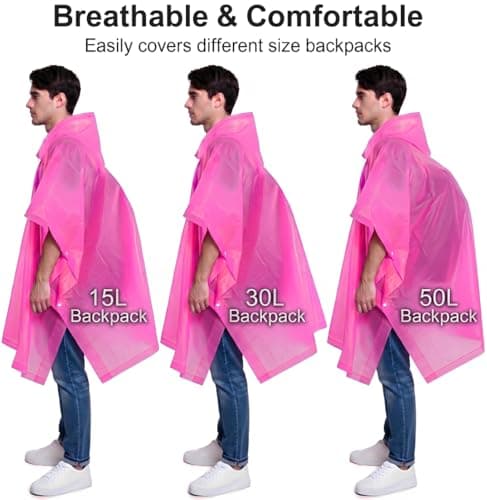 JITIFAZH Rain Poncho for Adults, 2‑Pack Reusable Waterproof Cape with Hood — view 5