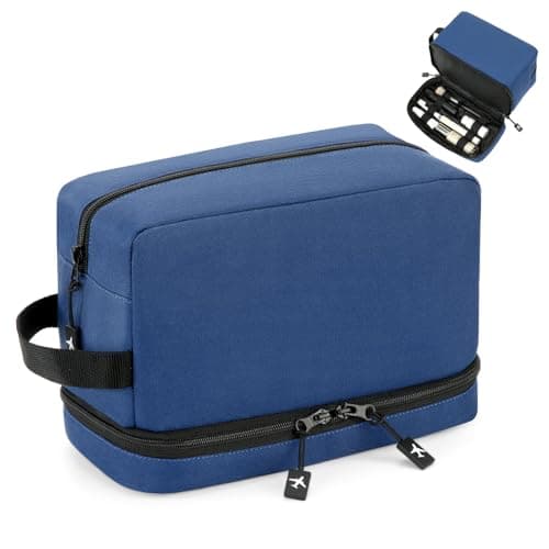 GNEGNI LIFE Toiletry Bag for Men, Water-Resistant 600D Travel Wash Bag with 2 Layer Compartments, Toiletry Shaving Dopp Kit with Elastic Slots, Shower Cosmetic Bag for Travel Accessories (Navy Blue)