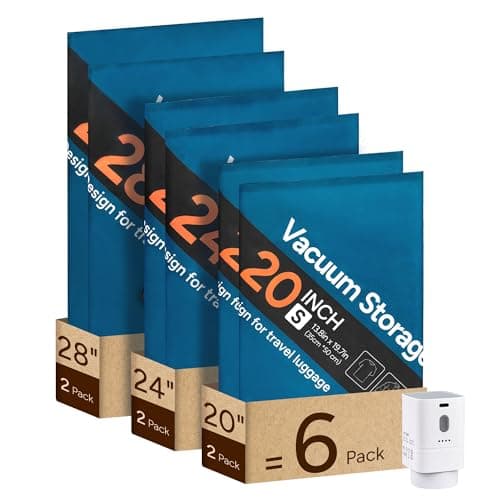 travel inspira Vacuum Bags for Travel with USB-C Rechargeable Pump 6 Pack