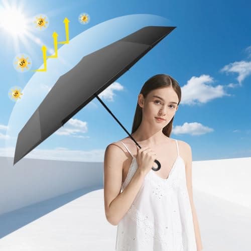 WoRuyKot Mini Sun Travel Umbrella Ring handle Coating Layer Fabric Blocking/anti Compact Folding Purse Umbrella/Lightweight Small (Black) — view 2