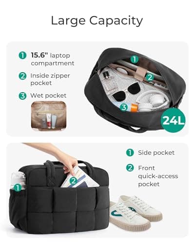 BAGSMART Travel Bag for Overnight Weekend, 24L Gym Sports Bag with Wet Pocket, Cabin Bag for Easyjet Underseat, Puffy Carry On Hand Luggage for Women, with Laptop Compartment — view 2