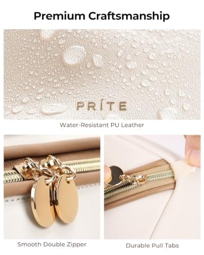 Prite Travel Makeup Bag Flat Lay Cosmetic Case with Brush Pocket, Beige, M — view 5