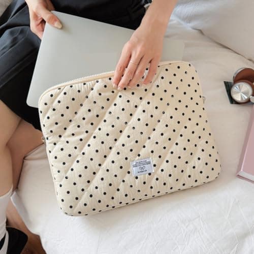 Puffy Laptop Sleeve 13 Inch Cute Polka Dot Laptop Case Soft Quilted Computer Sleeve Protective Cover for MacBook, iPad, Notebook, Chromebook — view 4