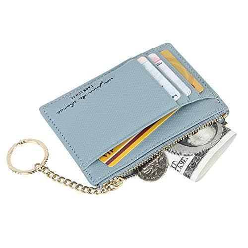 Cynure Women's 8 Cards Slim Minimalist Card Holder Coin Changes Purse Keychain Front Pocket Wallet, Sky Blue — view 2