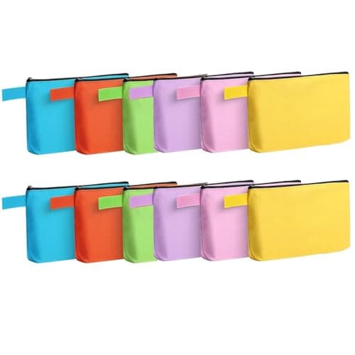 Jinavoty 12-Pack Canvas Makeup Bags, Multi-Purpose Pencil Case Zipper Pouch for Craft (Multicolor)
