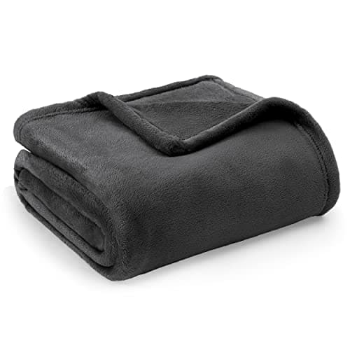 Bedsure Fleece Throw Blanket for Sofa - Flannel, Dark Grey, 130x150 cm