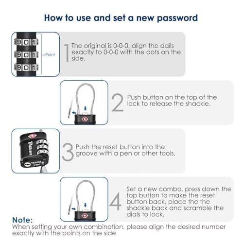 2 Pack TSA Approved Luggage Locks, Combination Travel Cable Lock, 3-Digit Waterproof Padlock, Zinc Alloy Outdoor Keyless Resettable Lock for Travel, Lockers, Bags, Backpack, Gym, Gate-by Brillirare — view 4